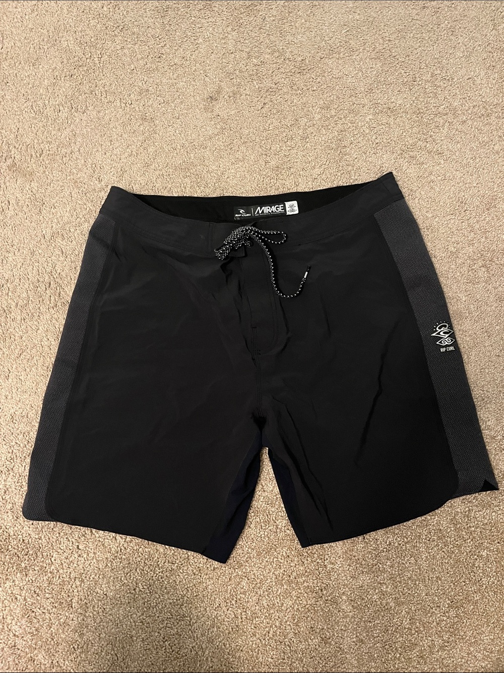 Rip Curl Black Men's Board Shorts with Subtle Side Panels 38